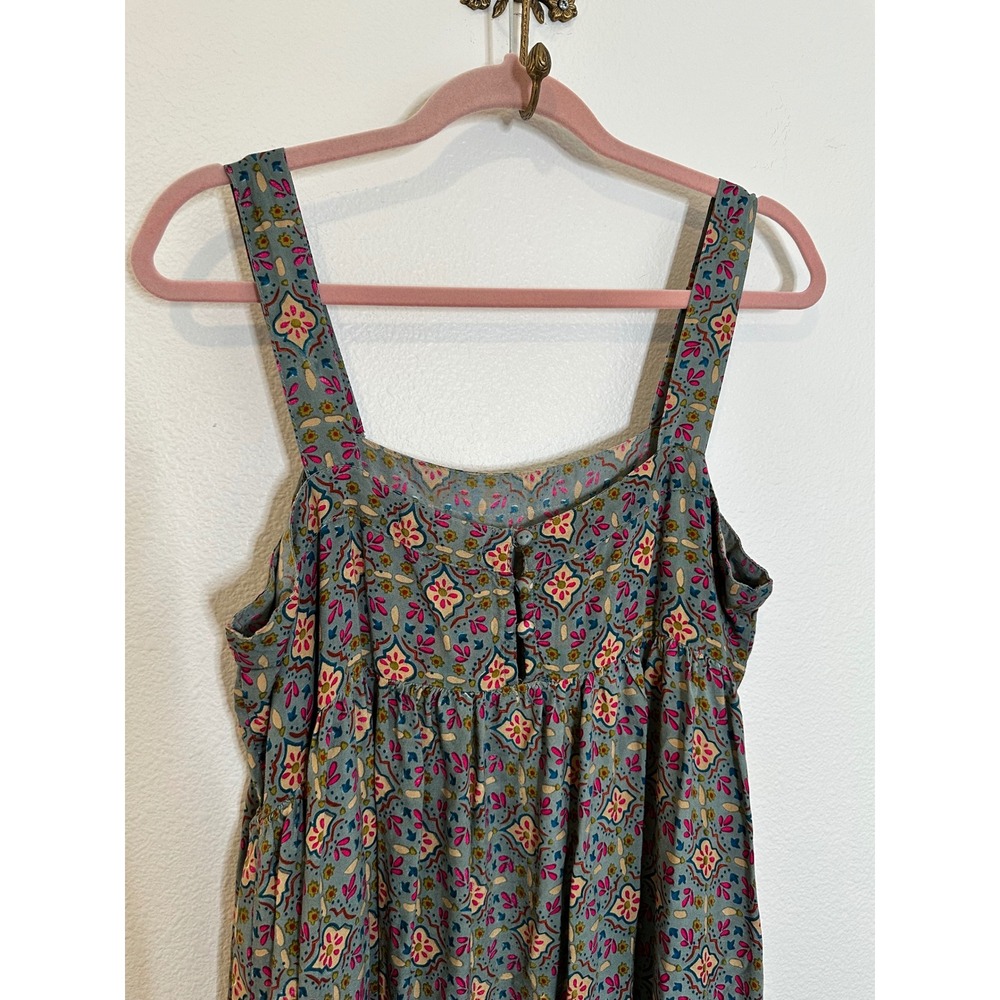 Natural Life Maxi Sun Dress Size L/XL Gray Blue Pink Boho Tile Print Square Neck - Picture 5 of 9